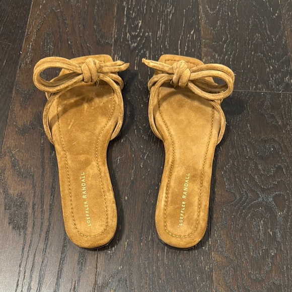 Tan Suede Women's Slide Sandals - Picture 2 of 7